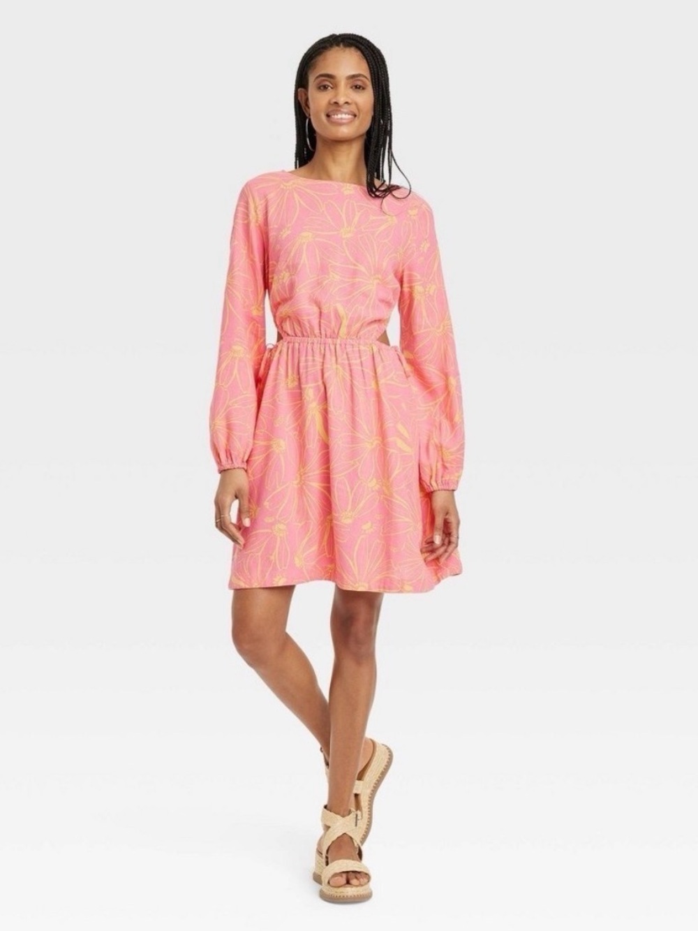 NWT Universal Thread Cut Out Sides XL Balloon Long Sleeve Mini A-Line Dress Pink